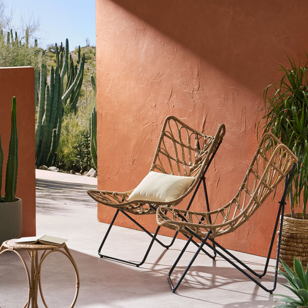 English Elm Bryson Wicker Rattan Outdoor Accent Chair Boho Modern Patio Seating with Geometric Base 70651.00LBRN