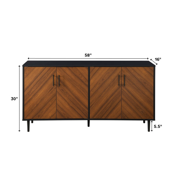 English Elm Walker Edison - Mid-Century Bookmatch Door Buffet with Metal Legs, Two-Tone Retro Design, TV Console & Storage Display Walnut 63 L x 19 W x 7 H B185P169344