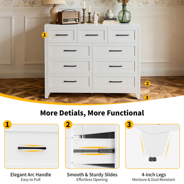 English Elm 7-drawer Steel Dresser Wide Low Profile White Cabinet for Bedroom or Entryway T2398P498868