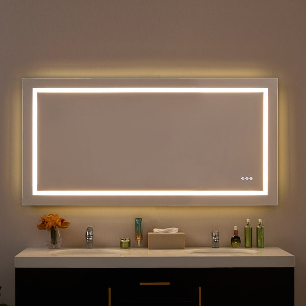 English Elm 60x30inch LED Bathroom Mirror with RGB Gradient, 3000-6000K Dimmable, Anti-Fog IP54, UL-Certified Mountable W2091P338771