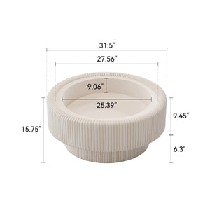 English Elm 31.5" Fluted Leather Round Coffee Table Tempered Glass Lift Top Hidden Storage Modern White W3158P450848