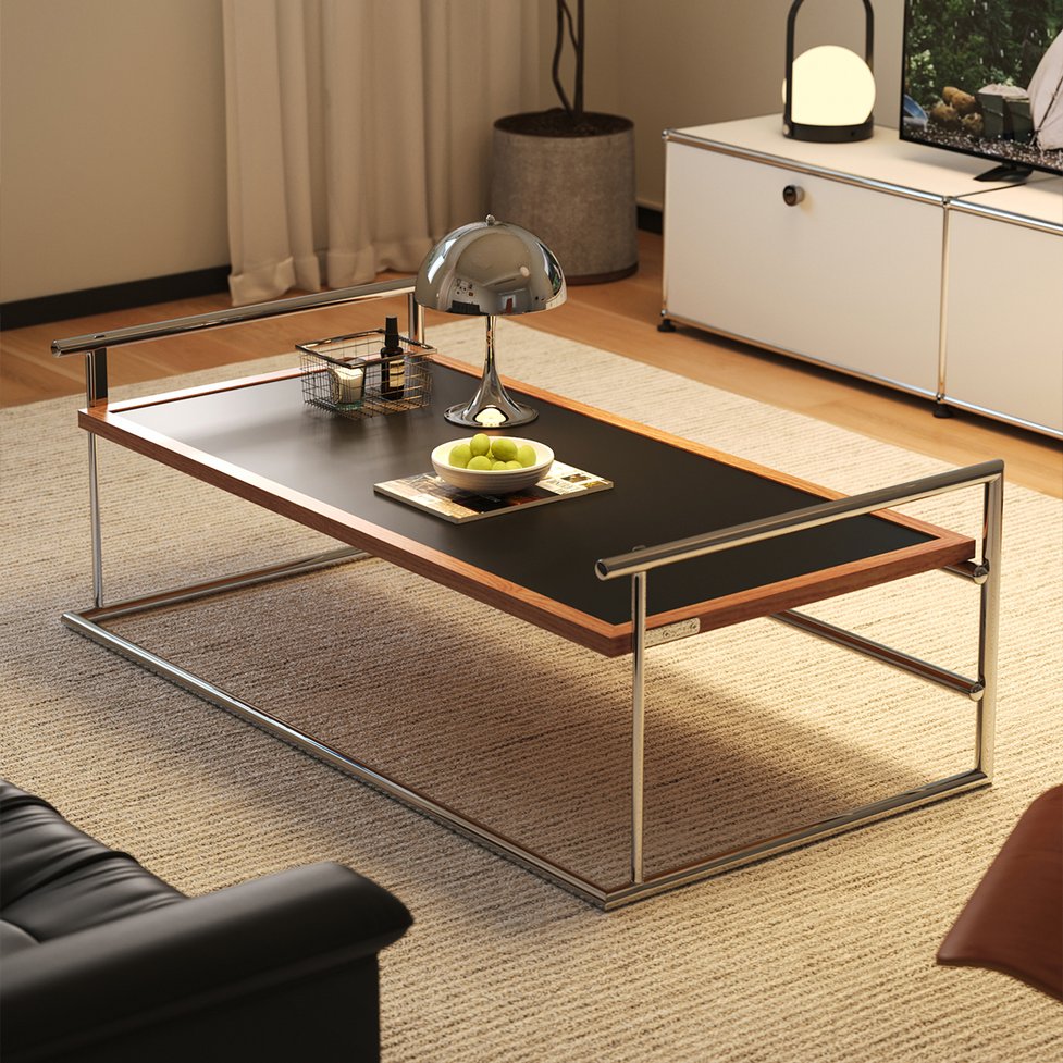 English Elm Rio Bauhaus Flip Top Coffee Table Solid Wood and Steel for Modern Apartment Living W3318P308508