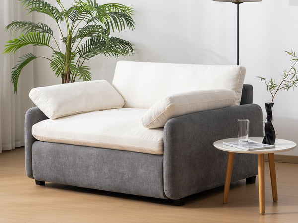 English Elm 50*43" Oversized Chenille Armchair Deep Lounge Seat Modern Minimalist Living Room Chair Gray+Cream N723S5042E
