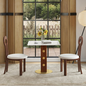 English Elm Modern Square Dining Table - 33.5" Sintered Stone Top With Wooden Legs & Gold Base For 2 People W1535S00583