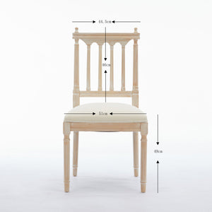 English Elm Antique Linen Upholstered Dining Chairs Set of 2 — Soft Sponge Cushions, Slatted Back, Sturdy Legs (2) W1622P234025