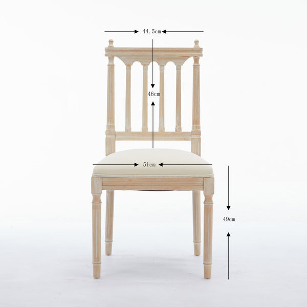 English Elm Antique Linen Upholstered Dining Chairs Set of 2 — Soft Sponge Cushions, Slatted Back, Sturdy Legs (2) W1622P234025