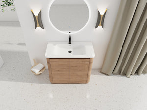 English Elm 36'' Freestanding Bathroom Vanity with White Ceramic Sink, Soft-Close Doors, Plywood, Adjustable Shelves W999P351896