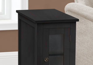 English Elm Accent 2-Tier Narrow End Table with Drawer and Shelf, Transitional Veneer Top, Solid Wood Legs for Compact Spaces Black 26 L x 24 W x 6 H B2710P219494