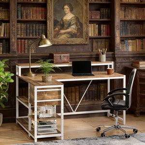English Elm Writing Desk with Five Drawers Reversible Cabinet Home Office Vanity Workstation T3971P450851
