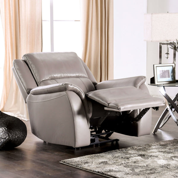 English Elm Light Light Gray Power Recliner with Pillow Arms, Top-Grain Leather, Wall-Hugger, Hardwood Frame, USB Remote B2741P387645