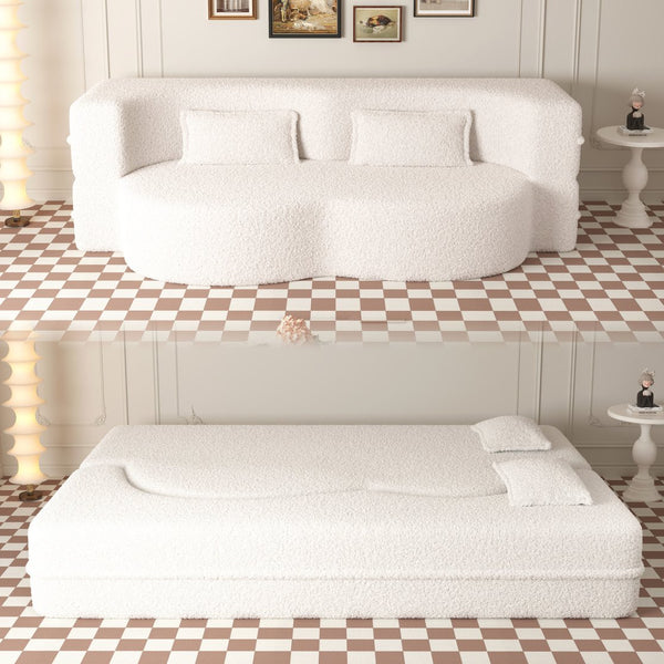 English Elm Modern Full Size Folding Sofa Bed with Teddy Fabric, Foam-Filled 15" Sleeper, 2 Pillows, No Assembly Required Beige+White W1885P272259