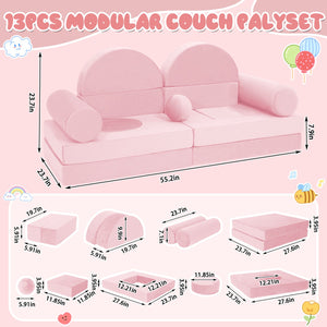 English Elm 14pcs Modular Foam Play Couch Set Convertible Toddler Fort Builder for Playrooms Pink T5880P493429