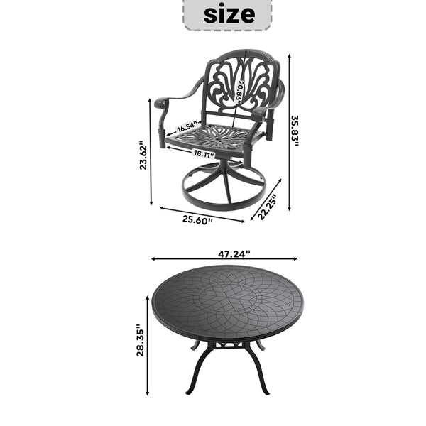 English Elm 5-Piece All-Weather Cast Aluminum Dining Set With 4 Swivel Chairs & Cushions For Ultimate Comfort W1710S00443