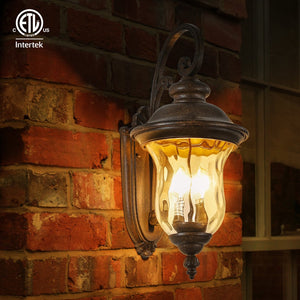English Elm 22"(H) Vintage Outdoor Wall Lantern - Brown Bronze Aluminum & Clear Glass, Weatherproof 2-E12 Sconce Fixture W1340P209947