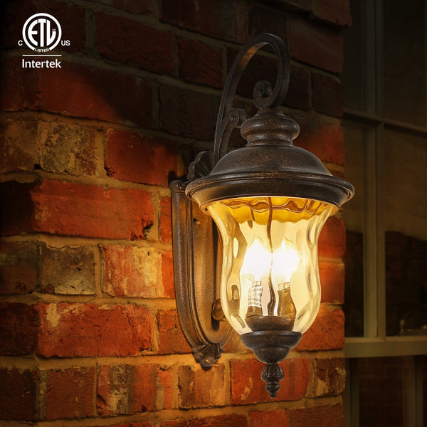 English Elm 22"(H) Vintage Outdoor Wall Lantern - Brown Bronze Aluminum & Clear Glass, Weatherproof 2-E12 Sconce Fixture W1340P209947