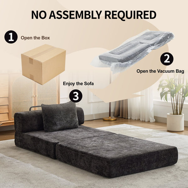 English Elm Compression Convertible Floor Sofa Bed - Versatile Modular Seating & Sleeping Solution In Black W3723P345653
