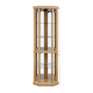 English Elm Corner Curio Cabinet with Built-in Lighting Mirrored Back and Adjustable Glass Shelves W2275P194427