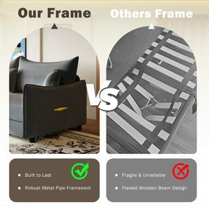 English Elm 81.9" 3-in-1 Convertible Sleeper Sofa Bed with Velvet Upholstery, 3 Pillows & Golden Trim Accent DARK GREY W1885S00253