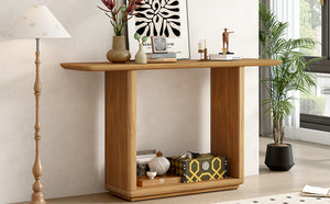 English Elm Mirod Acacia Veneer Console Table with U-base and Curved Edges for Entryway Natural N760P237958N