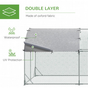English Elm 9.2'w Galvanized Steel Walk-in Poultry Pen with Uv Oxford Roof for Backyard Farms T3971S00049