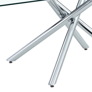 English Elm Table Set - Modern Luxurious Transparent Glass Dining Table With 4 Light Gray Pu Chairs & Metal Legs W1151S04131-GIGA