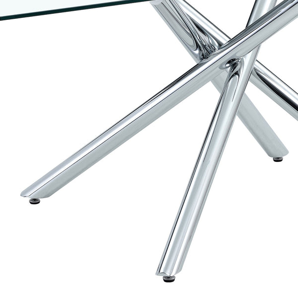 English Elm Table Set - Modern Luxurious Transparent Glass Dining Table With 4 Light Gray Pu Chairs & Metal Legs W1151S04131-GIGA