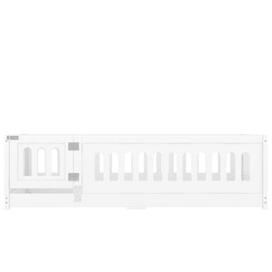 English Elm Twin Size Floor Bed With Safety Guardrails & Built-In Door - Cozy Solid Wood Frame For Kids’ Rooms W1820P240536-GIGA