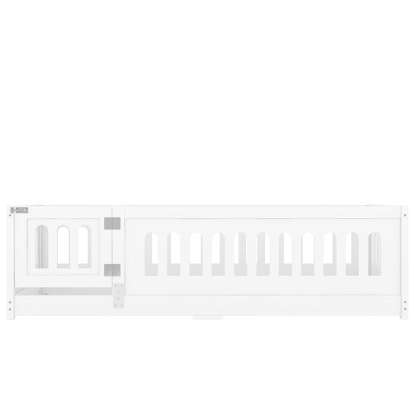 English Elm Twin Size Floor Bed With Safety Guardrails & Built-In Door - Cozy Solid Wood Frame For Kids’ Rooms W1820P240536-GIGA