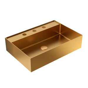 English Elm BB13-20Y-405 Brushed Gold 20"x14" 304 Stainless Steel Bathroom Sink, 4.3" Deep, 3-Hole, Spill-Stop Edge W1865P279868