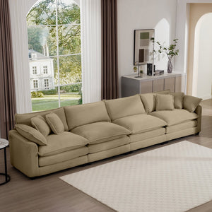 English Elm Corduroy 4-Seater Sofa - Stylish Modern Upholstered Comfort With Pillows For Living Rooms & Offices W714S00800
