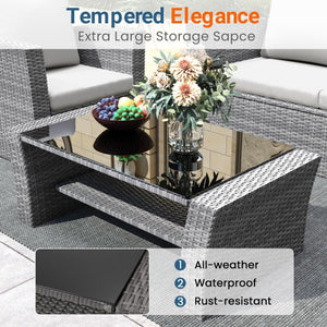 English Elm 4-piece Outdoor Wicker Conversation Set with Tempered Glass Table and Resort Style Grey+Brown B082S00059