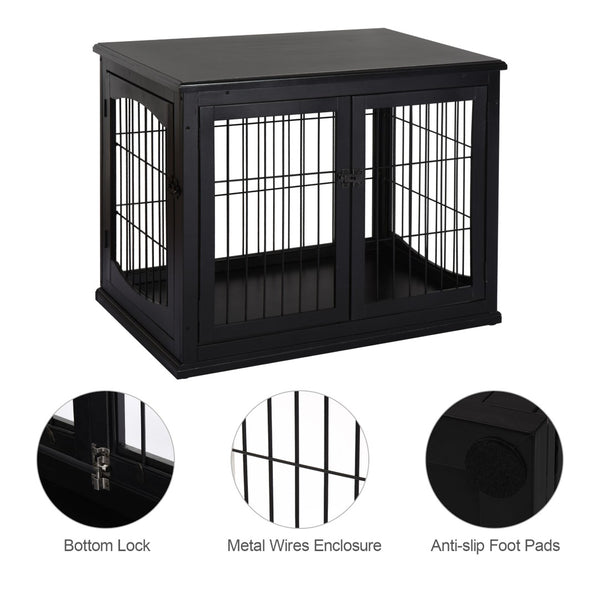 English Elm Pawhut Stylish Dog Crate End Table – Dual-Purpose Furniture For Small Dogs, Lockable Door & Modern Design W2225P217154-GIGA
