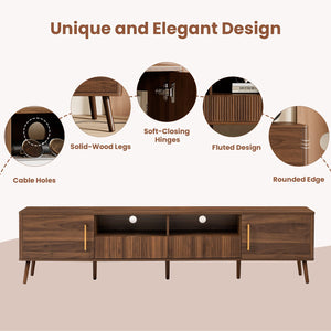 English Elm 78 Inch Walnut Entertainment Center Fluted Doors Solid Wood Legs for Living Room N710P372538P
