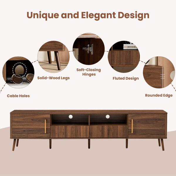 English Elm 78 Inch Walnut Entertainment Center Fluted Doors Solid Wood Legs for Living Room N710P372538P