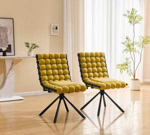 English Elm Cream Dutch Velvet Swivel Chair Tufted Bubble Backrest Glam Armless Accent Seat Black,Yellow W3875P448022
