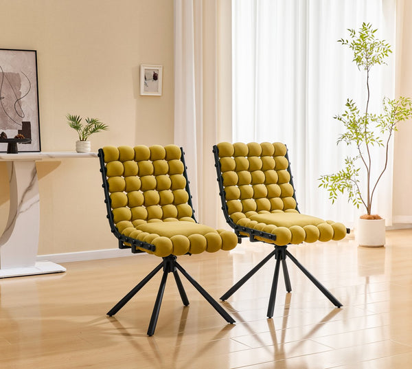 English Elm Cream Dutch Velvet Swivel Chair Tufted Bubble Backrest Glam Armless Accent Seat Black,Yellow W3875P448022