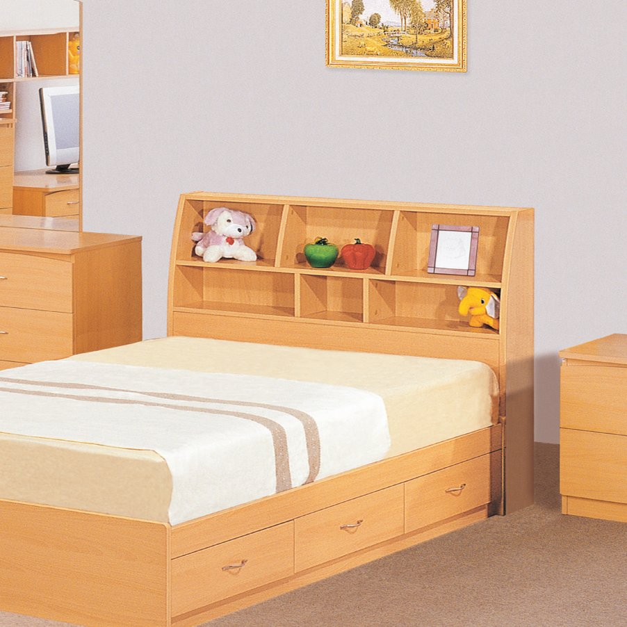 English Elm Bookcase Headboard Full Size Freestanding with Five Storage Cubbies in Warm Beech B107P428570