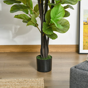 English Elm HOMCOM Realistic 4.5FT Fiddle Leaf Fig Tree in Nursery Pot — Lifelike Faux Indoor Outdoor Décor, UV-Proof Green W2225P249733