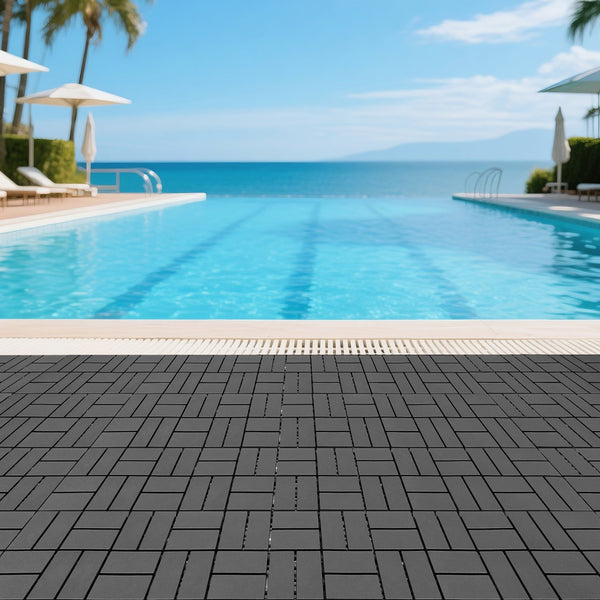 English Elm Plastic Interlocking Patio Tiles Waterproof Pp Grid 44 Pack Outdoor Pool Deck W3022P251844
