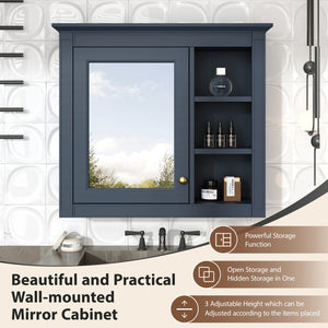 English Elm 30'' Modern Medicine Cabinet Wall Mirror with Hidden Storage and Adjustable Open Shelves for Bath Blue WF318452AAC