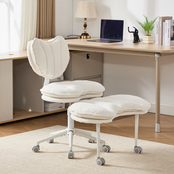 English Elm Artificial Rabbit Hair Cross Legged Desk Chair with Lumbar Support and Swivel Footrest W1143P402918