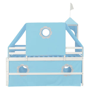 English Elm Twin Castle Loft Bed with Slide Tent Tower and Play Space for Kids Rooms Blue N708P249511C