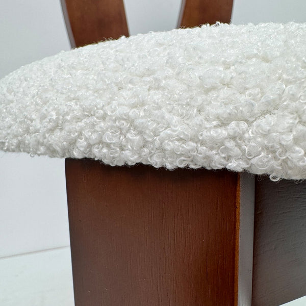 English Elm Dining Chairs Set Of 2 - Elegant Pure White Teddy Velvet With Deep Walnut Frame & Unique Backrest Design W2700P338556