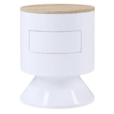 Modern White Gloss Drum Nightstand with Drawer - 19.50 x 19.50 x 22.50