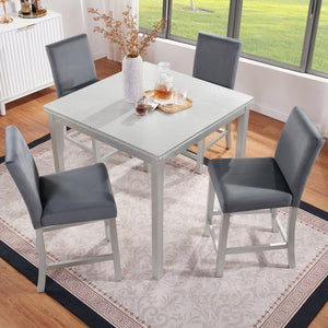 English Elm 5 Piece Counter Height Table Set - Stylish Square Dining Table With 4 Upholstered Chairs, Silver Grey W1998S00070