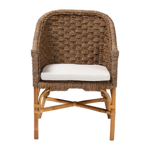 English Elm Bohemian Rattan Seagrass Accent Chair with Curved Back for Coastal Living Rooms B2750P467779