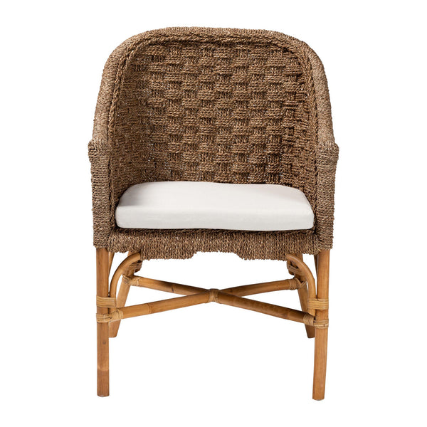 English Elm Bohemian Rattan Seagrass Accent Chair with Curved Back for Coastal Living Rooms B2750P467779