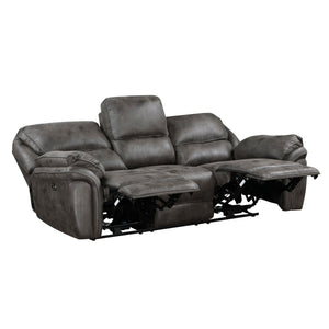 English Elm Plush Power Reclining Sofa Set Microfiber Upholstered Loveseat with Usb Charging Console Gray B011S01289