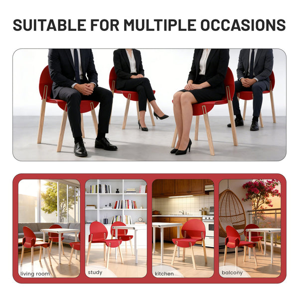 English Elm Summer 5 Piece Round Dining Set Polypropylene Stackable Chairs Oak Legs Modern Style Crimson Red,White W3450S00038