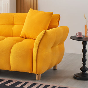 English Elm 93.70 Plush Teddy Sofa with Solid Wood Legs, 3-Seater Comfortable Sponge Cushions & Two Pillows Yellow W3356S00026